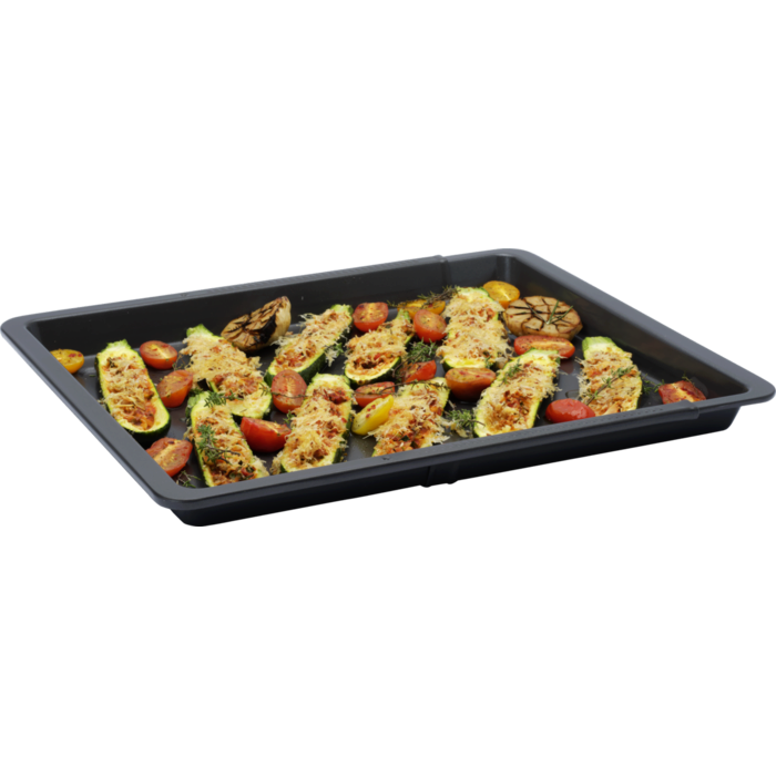 Product in use, stuff and roasted courgette on the tray