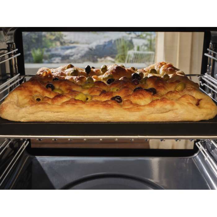 A focaccia baking inside the pizza expert oven 