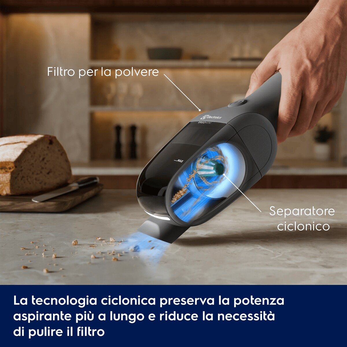 La tecnologia ciclonica preserva la potenza aspirante più a lungo e riduce la necessità di pulire il filtro      Filtro per la polvere Separatore ciclonico