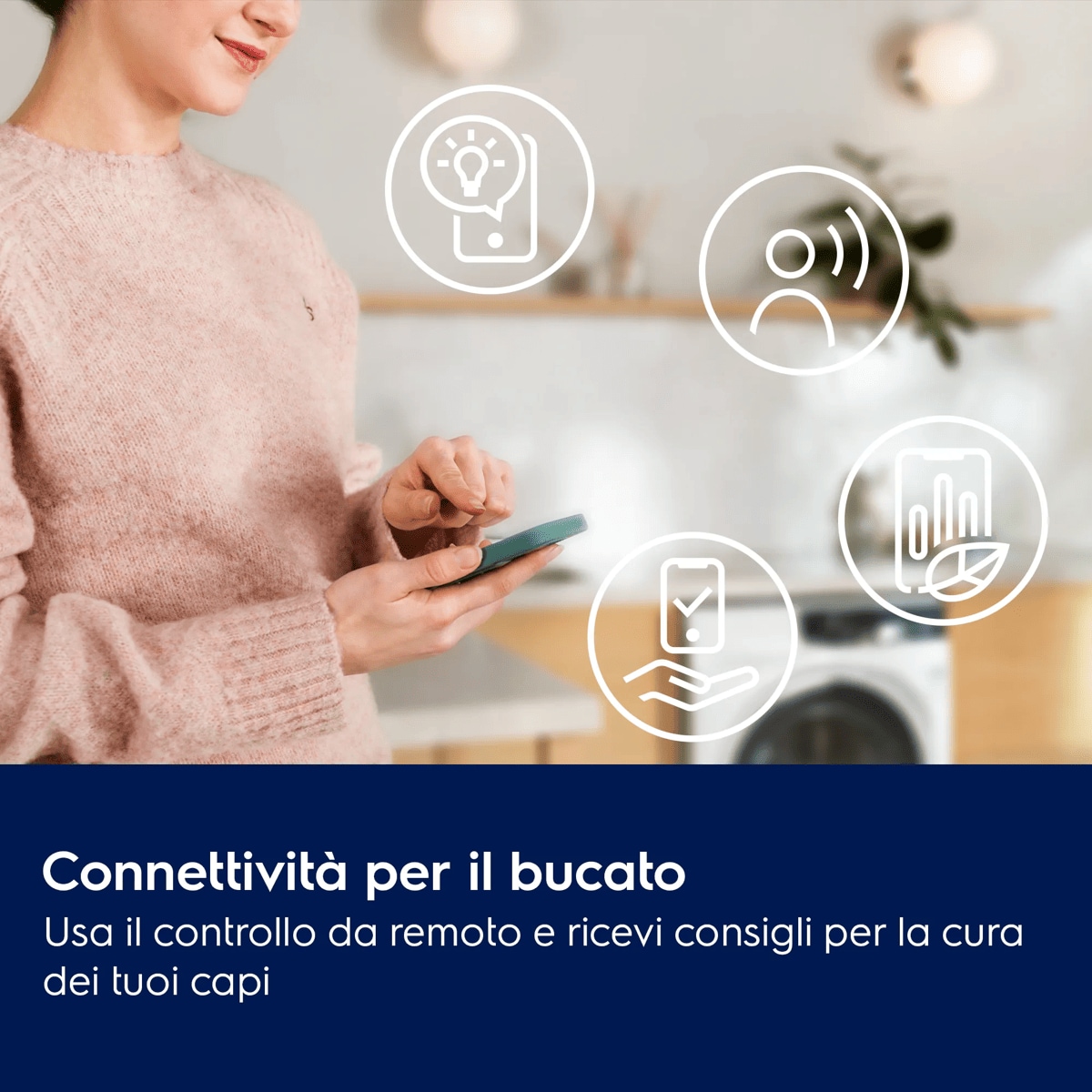 Connettività per il bucato Usa il controllo da remoto e ricevi consigli per la cura dei tuoi capi
