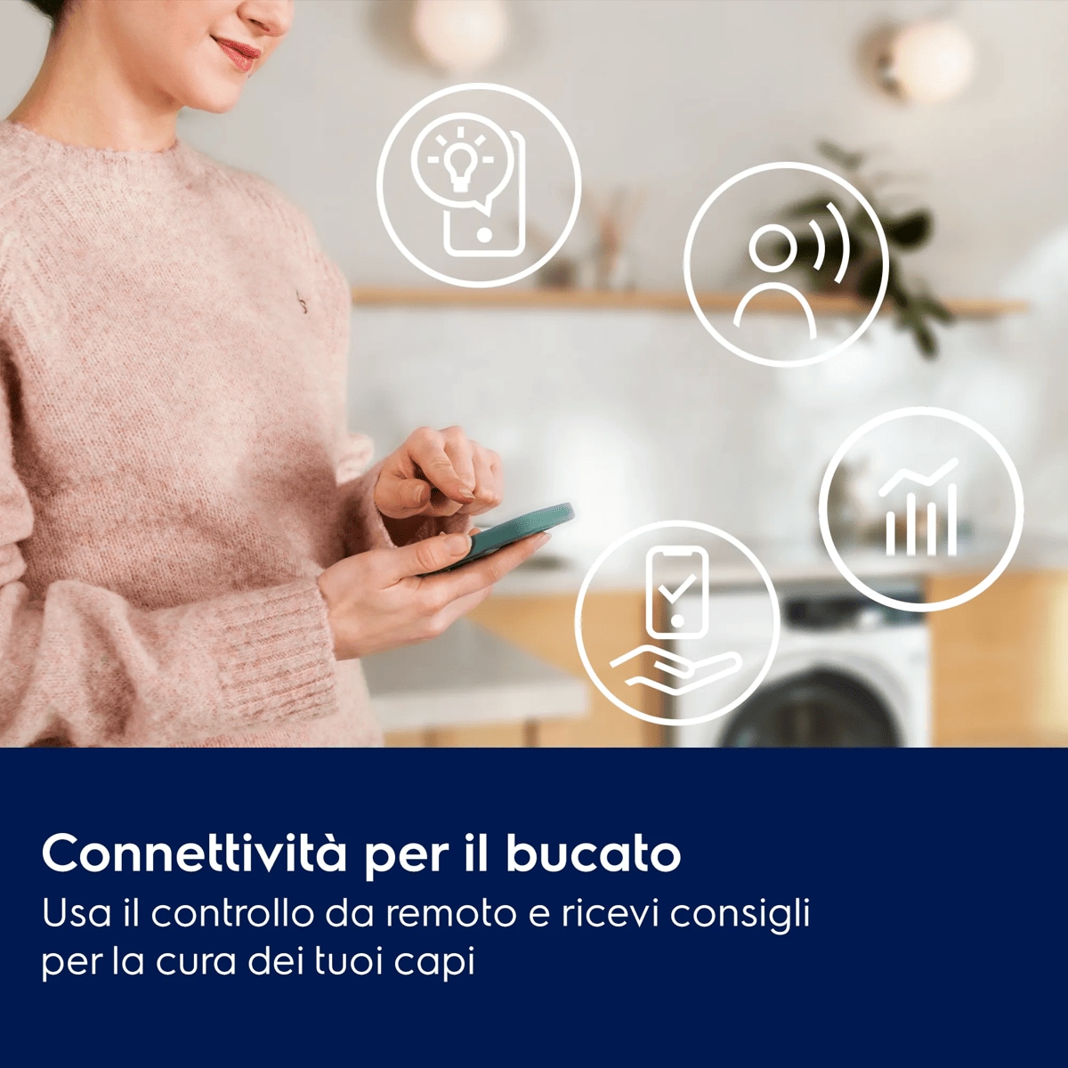 Connettività per il bucato Usa il controllo da remoto e ricevi consigli per la cura dei tuoi capi