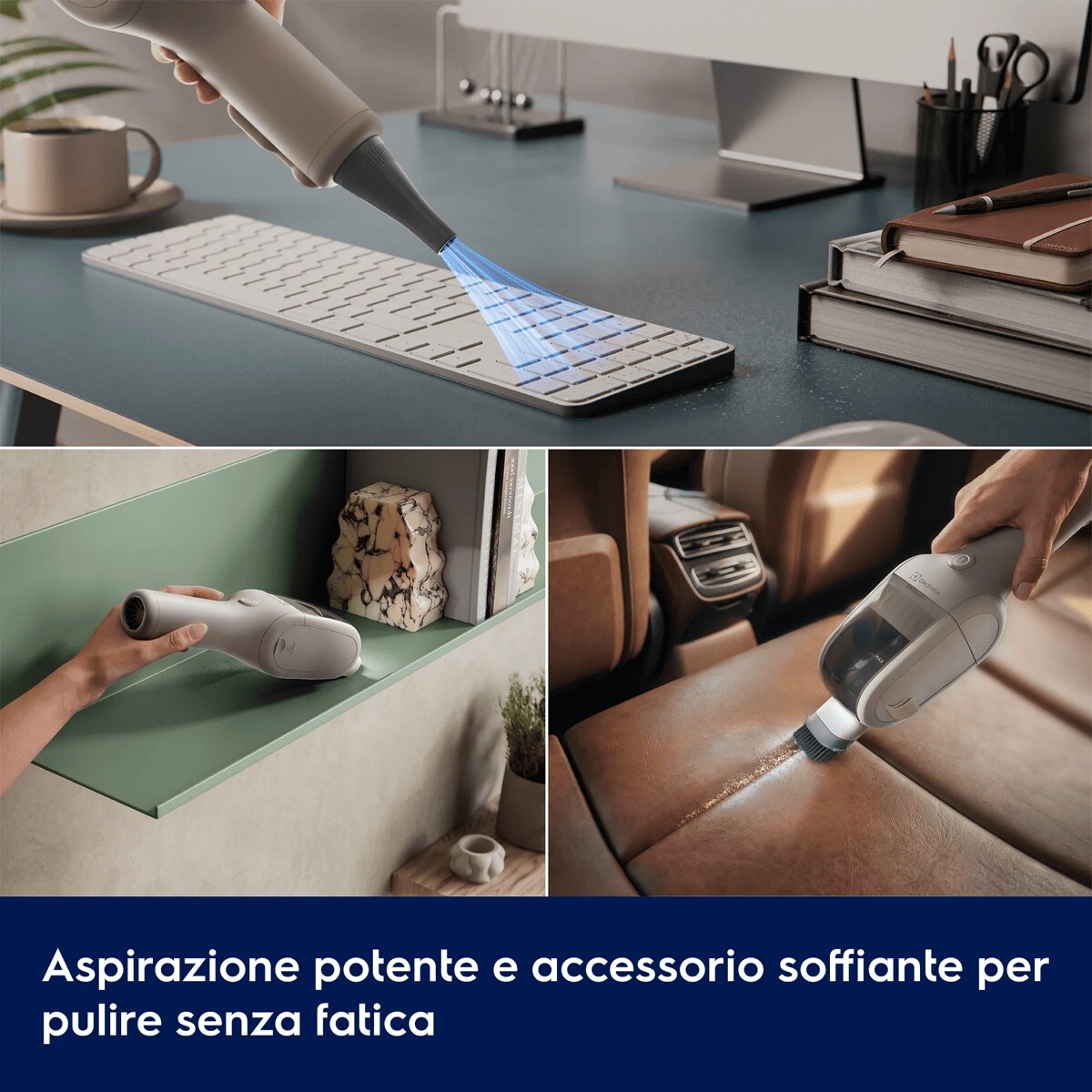 Aspirazione potente e accessorio soffiante per pulire senza fatica