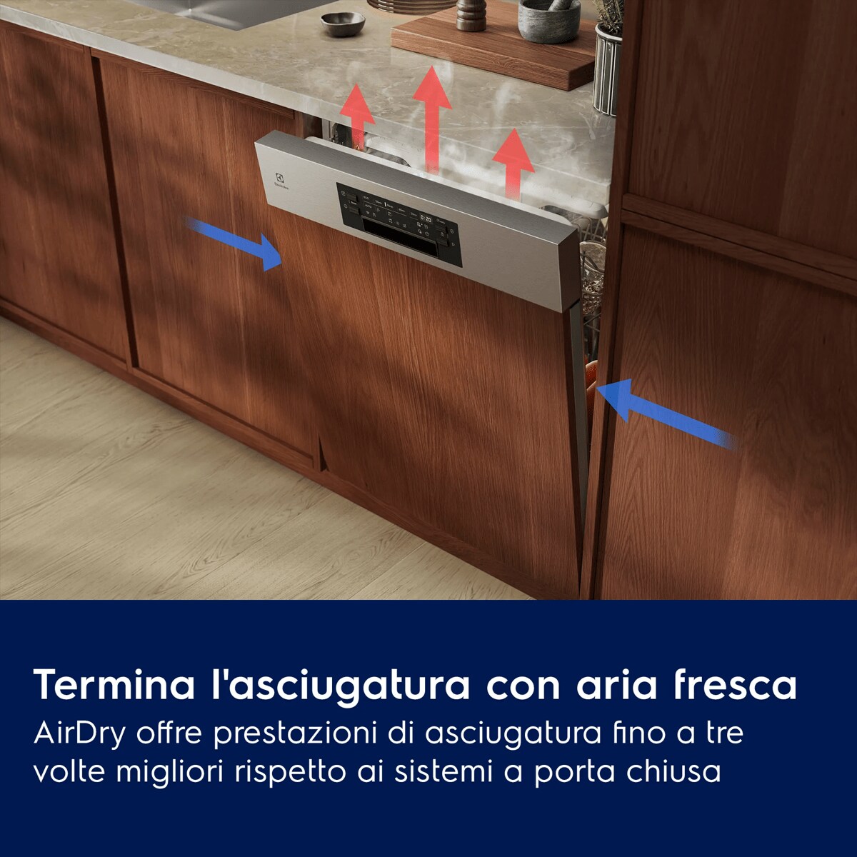 Termina l'asciugatura con aria fresca AirDry offre prestazioni di asciugatura fino a tre volte migliori rispetto ai sistemi a porta chiusa