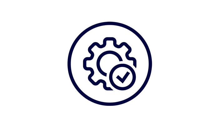 Icon of checkmark on cogwheel within circle